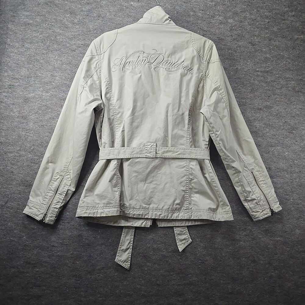 Harley-Davidson Lightweight Belted Khaki Jacket Tan Coat Womens Sz XL Y2K - Picture 3 of 16